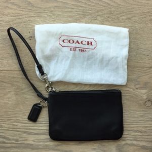 Coach Smooth Black Leather Wristlet